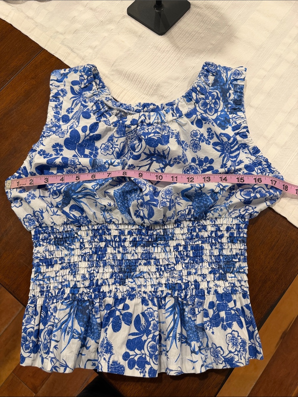 Anthropologie Blue and White Floral Smocked Tank Top - Picture 6 of 7